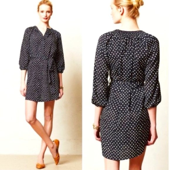 Anthropologie Dresses & Skirts - Anthropologie Maeve Navy Polka Dot Pullover Dress